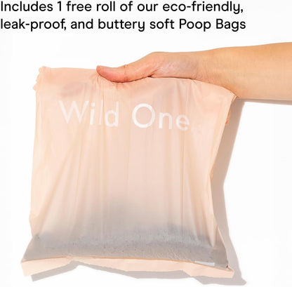 Dog Poop Bag Holder and Dispenser with Leash Attachment, Leak Proof, Easy Twist Top for Refills, Includes 1 Roll Bags, Black