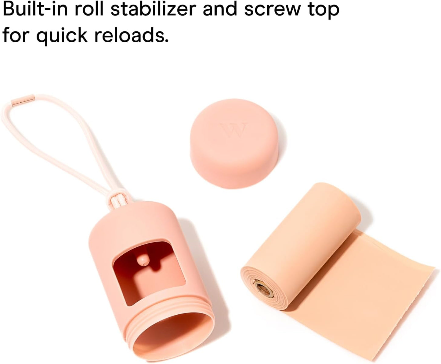 Dog Poop Bag Holder and Dispenser with Leash Attachment, Leak Proof, Easy Twist Top for Refills, Includes 1 Roll Bags, Black